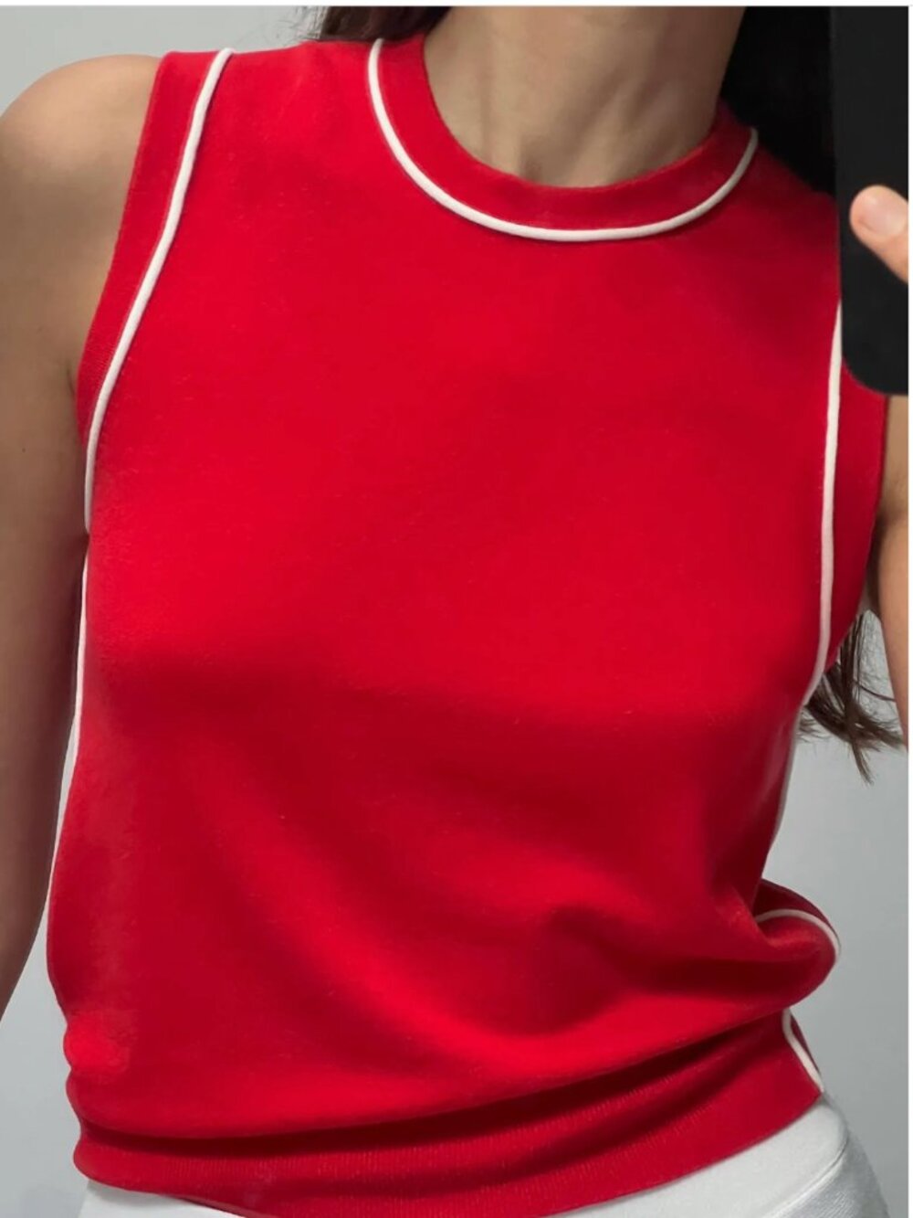 ZARA Basic Knit Top With Contrasting Piping